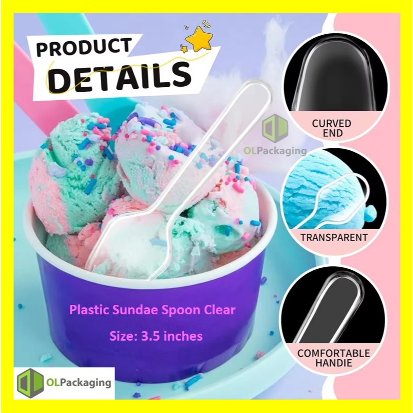 50/200pcs Plastic Sundae Spoon Clear 3.5