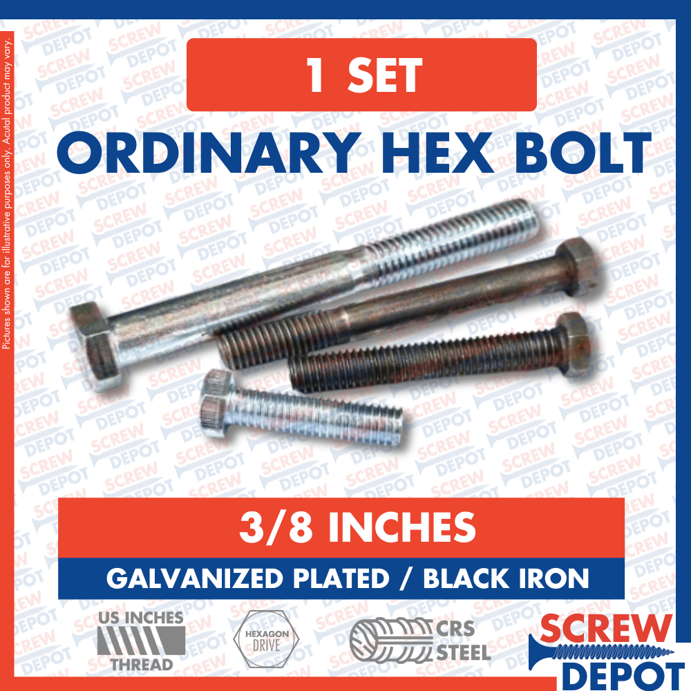 1SET 3/8 x 1/2 - 6 inches Ordinary Hex Bolt / Galvanized Hexagonal Bolt ...