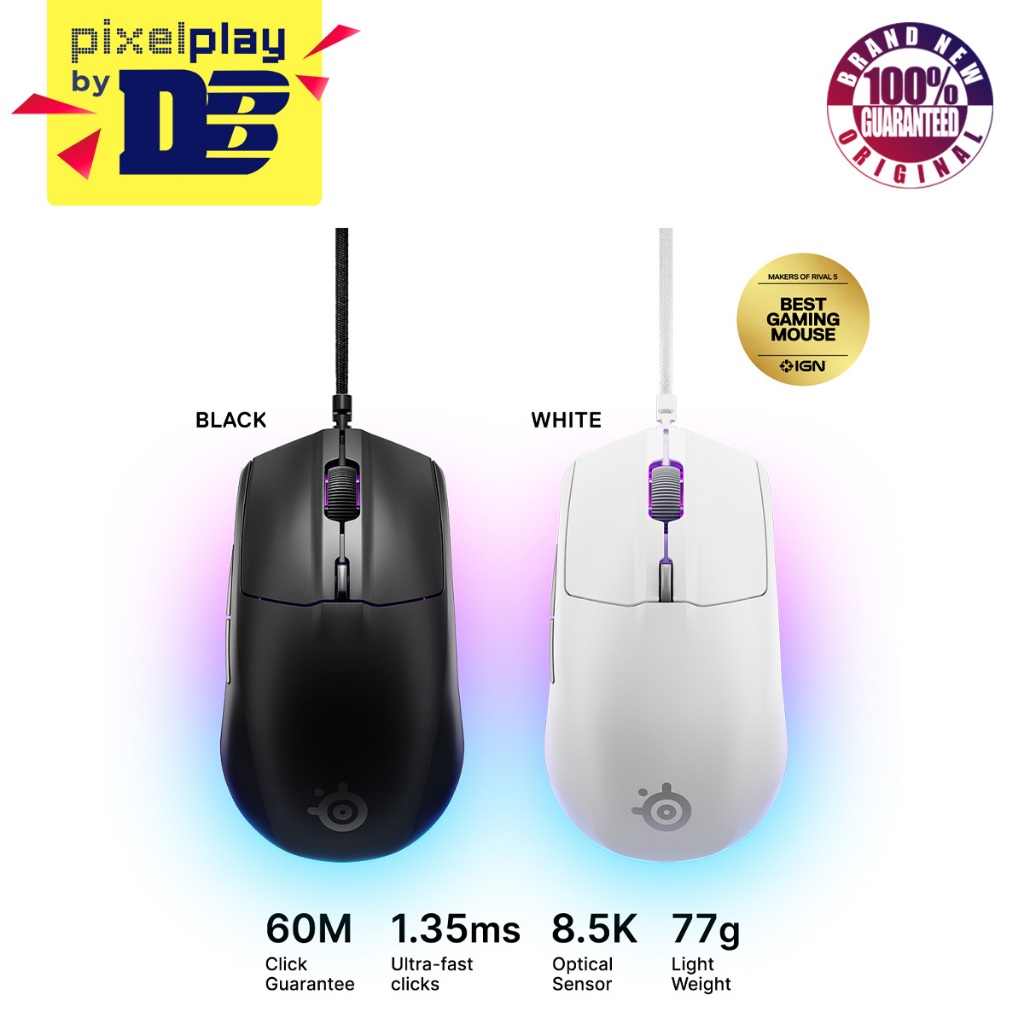 SteelSeries Rival 3 Gen 2 Lightweight Gaming Mouse (Black, White ...