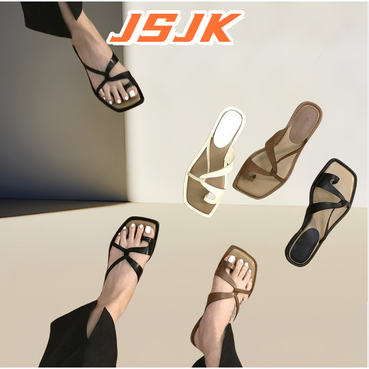 [JSJK]korean style summer beach Geometric strip flat sandals for girl ...