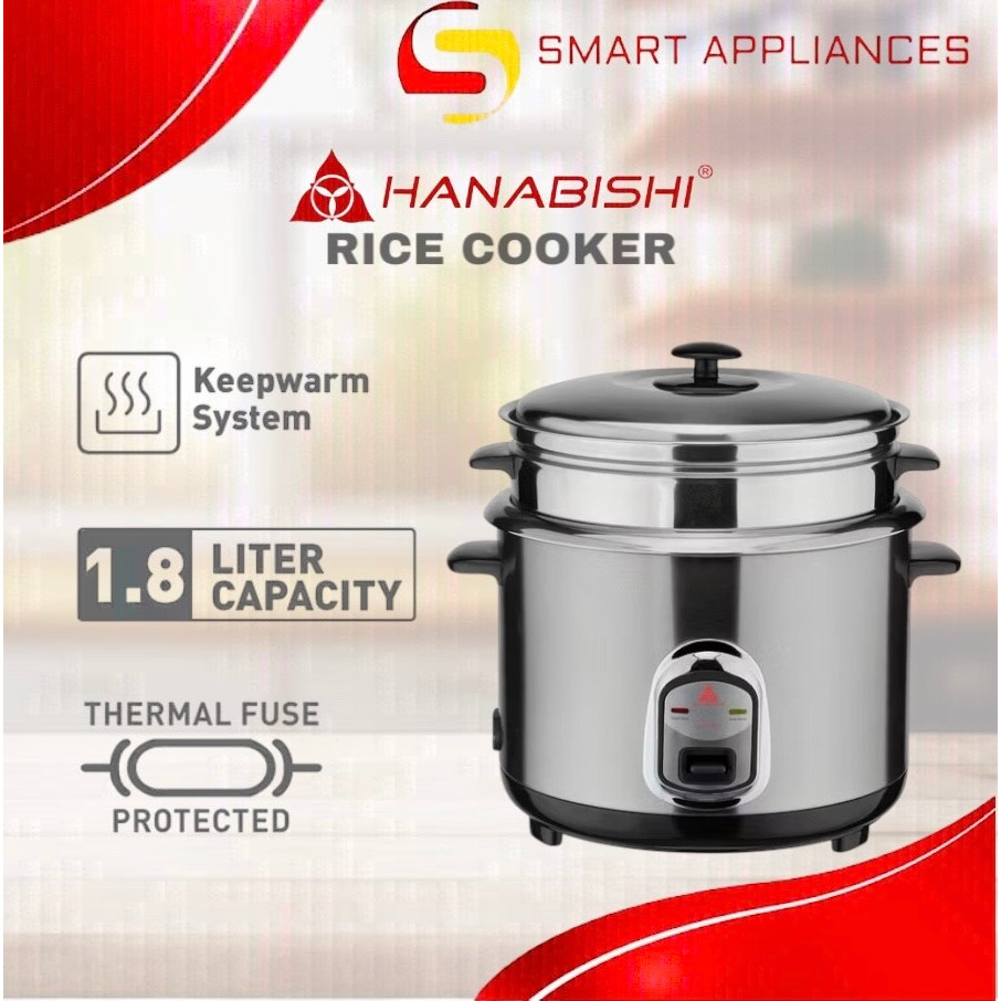 Hanabishi Rice Cooker HHRC18PSS 1.8L 10 cups Stainless Steel Body ...