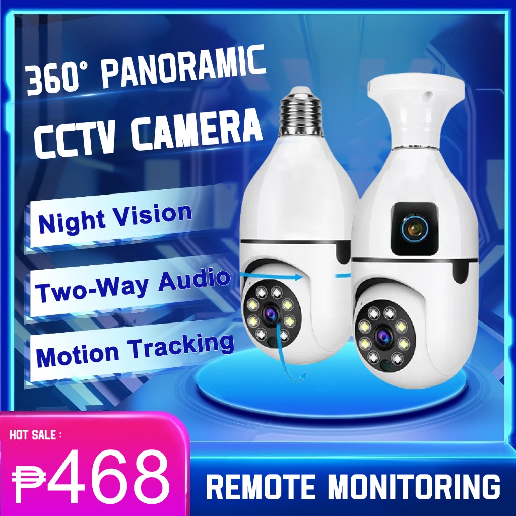 V380 PRO CCTV Bulb Camera No WIFI Needed 24MP Dual Lens 360 Auto ...