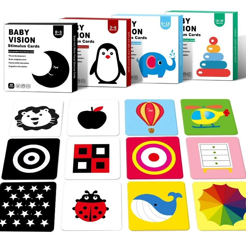 Baby Visual Stimulation Cards for Infants Black White Flash Cards Ages ...