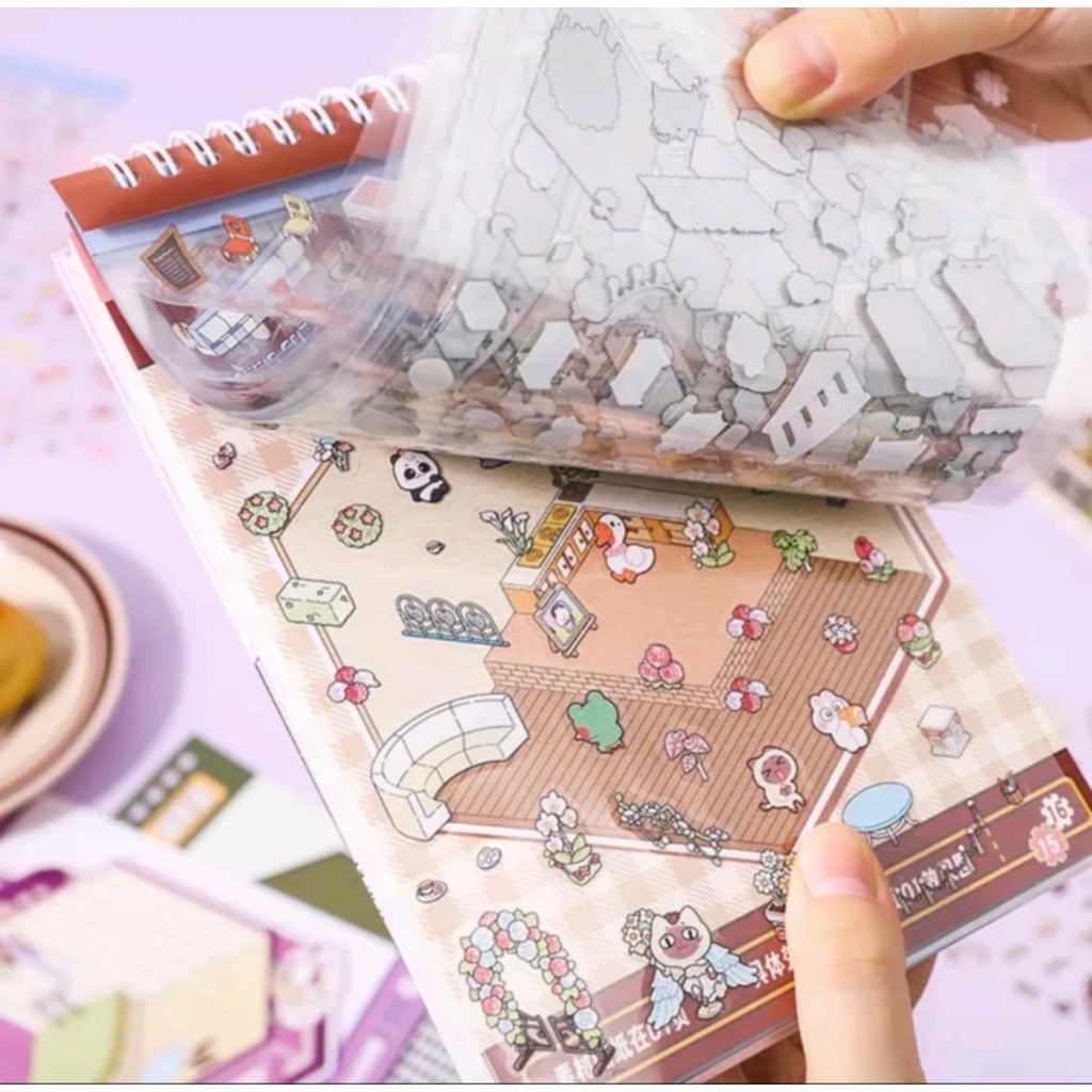 collection miniature stickers 3d stereo decompression DIY cabin scene ...