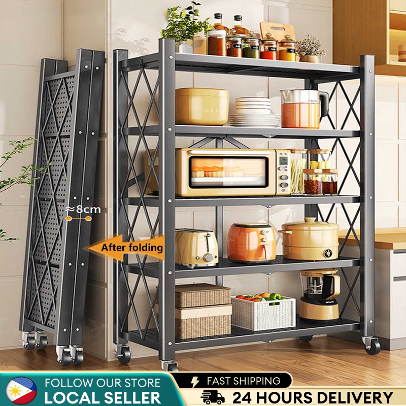 【Foldable】Kitchen Rack organizer Folabble Rack 5 layer Metal Rack steel ...