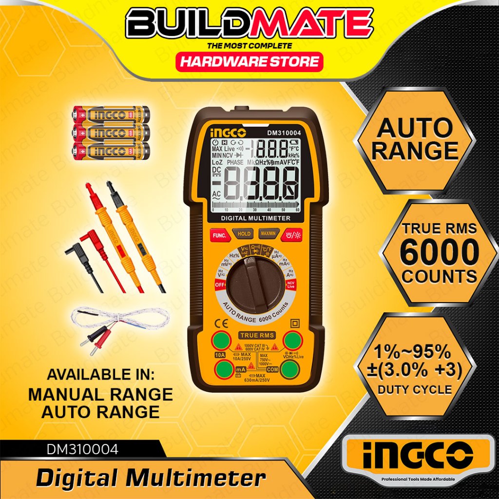 Buildmate x INGCO 1000V / 6000 Counts Digital Multimeter DM310002 ...