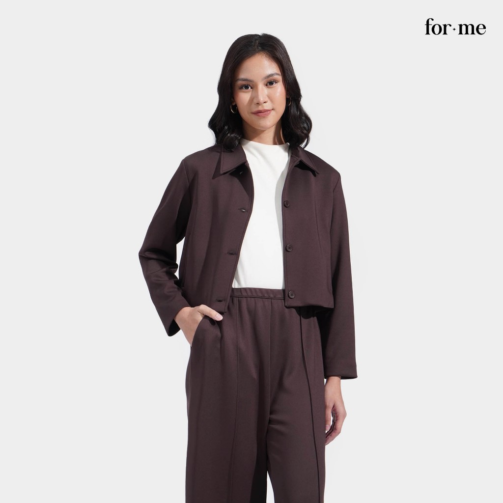 ForMe Cropped Knitted Blazer Jacket For Women (Deep Brown) | Shopee ...