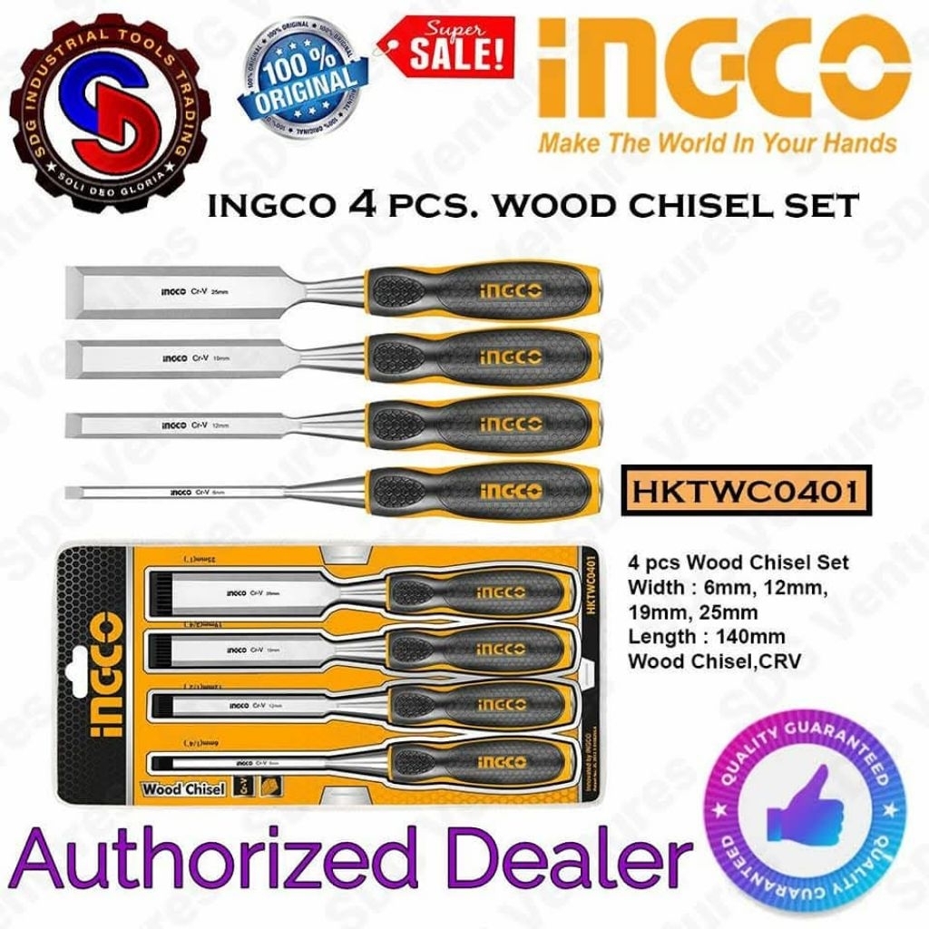 INGCO 4 pcs. Wood Chisel Set (HKTWC0401) with FREE 3m. Measuring Tape ...
