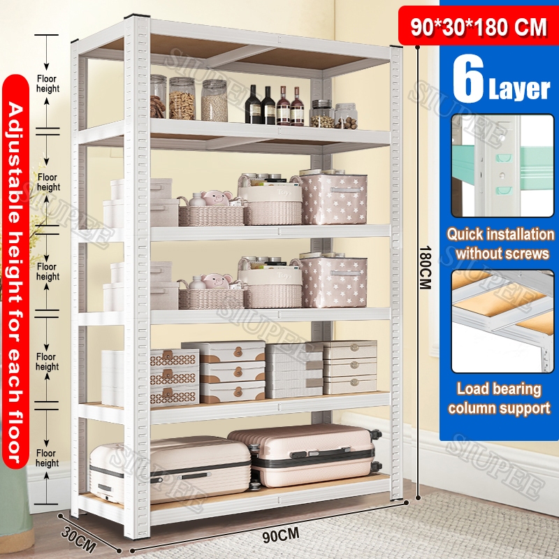 6 Layer Steel Rack Heavy Duty Metal Rack Boltless Shelf Organizer ...