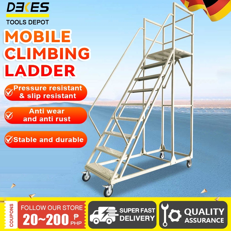 Supermarket warehouse climbing ladder, warehouse mobile platform ...