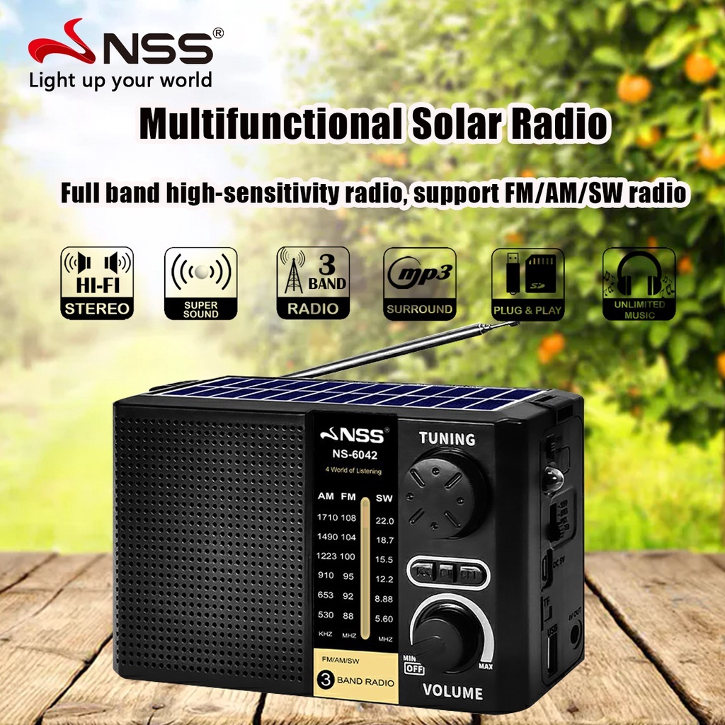 NSS Solar Radio 3 Band Portable Bluetooth FM AM SW USB TF Rechargeable ...