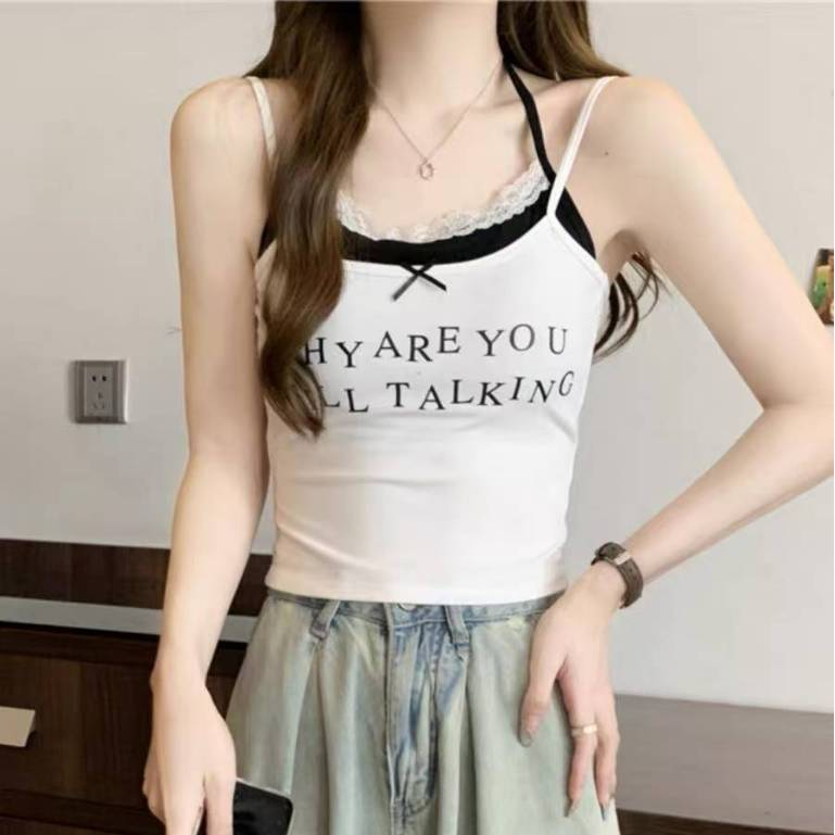 ayendph Fake two-piece lace halter neck camisole with chest pads for ...