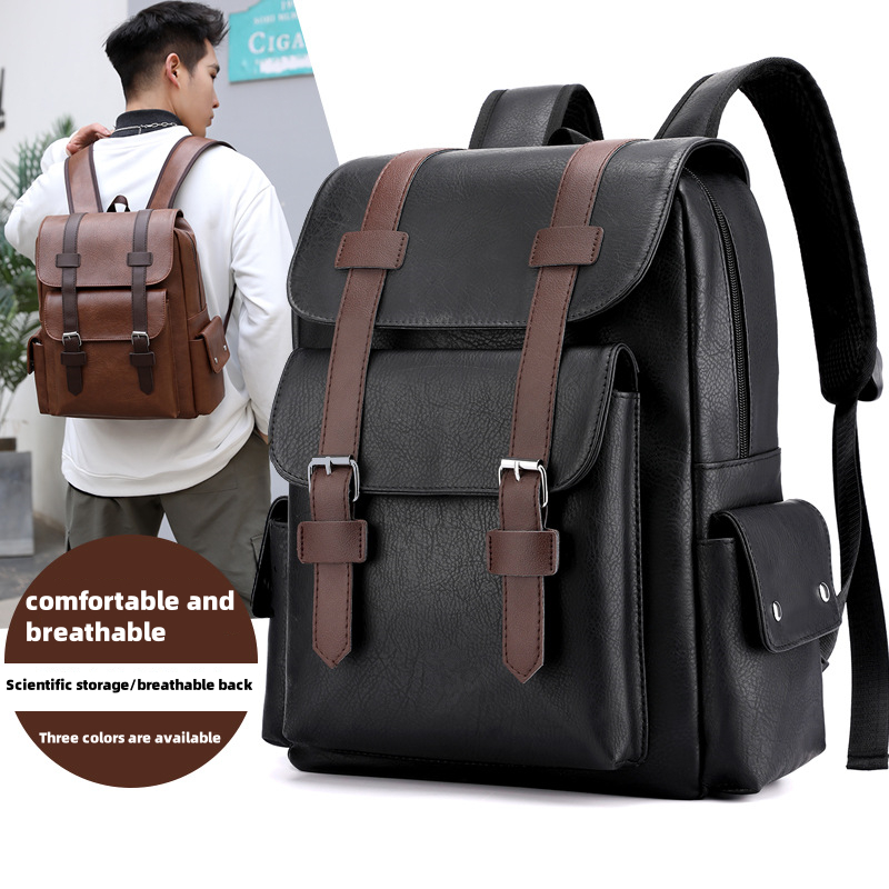 Large Capacity PU Backpack office bag Business Computer Bag 15in ...