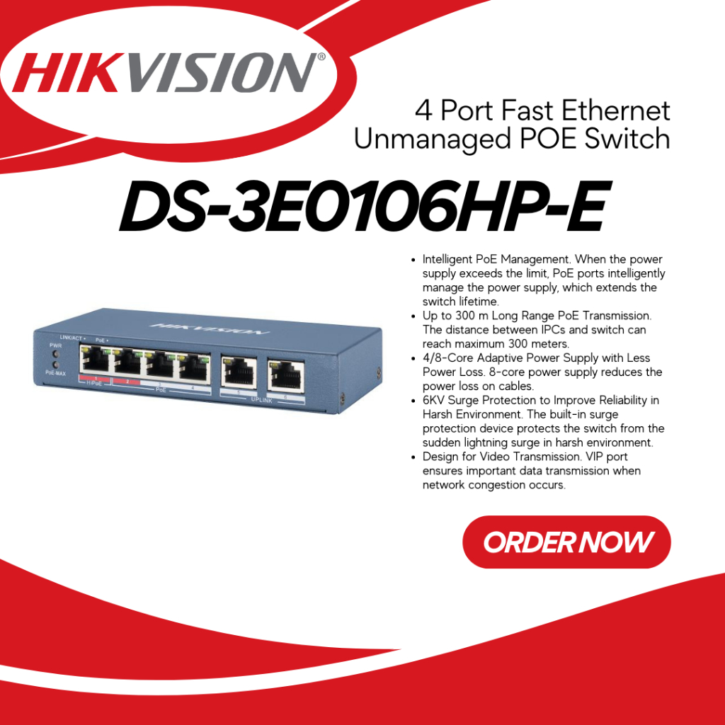 Unmanaged POE Switch 4 Port Fast (DS3E0106HPE) Shopee