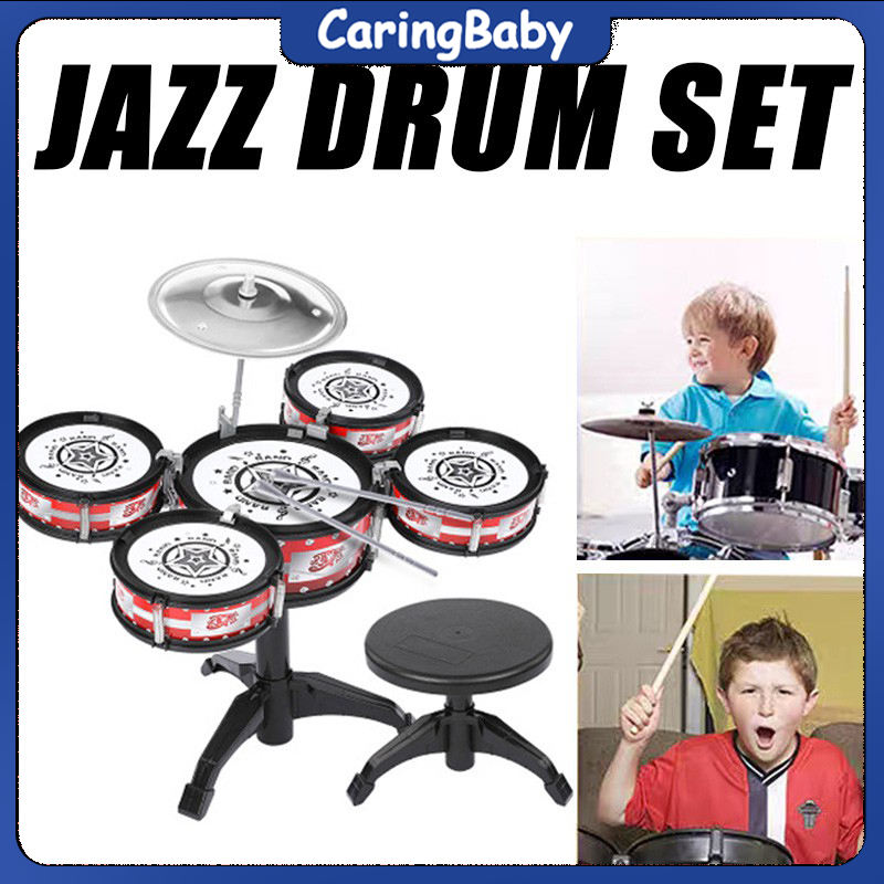 Toyvian Batería De Jazz Para Niños Con Taburete Y Baquetas – Set Educativo De 5 Tambores Y Platillo Para 3-6 Años