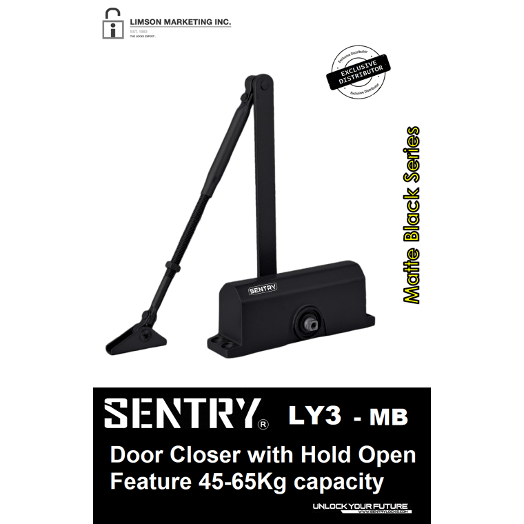 SENTRY LY3 MB DOOR CLOSER WITH HOLD OPEN FEATURE 45-65KG CAPACITY MATTE ...