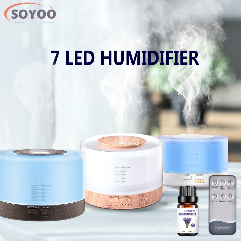 500ml7 LED humidifier Aromatherapy machine with Essential oil  Ultrasonicdiffuser for room Wood grain