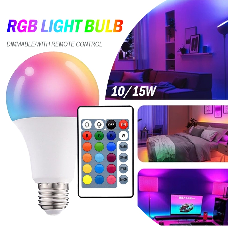 10W/15W E27 LED RGB Bulb With RC Light Color Changing Colorful Bulb ...