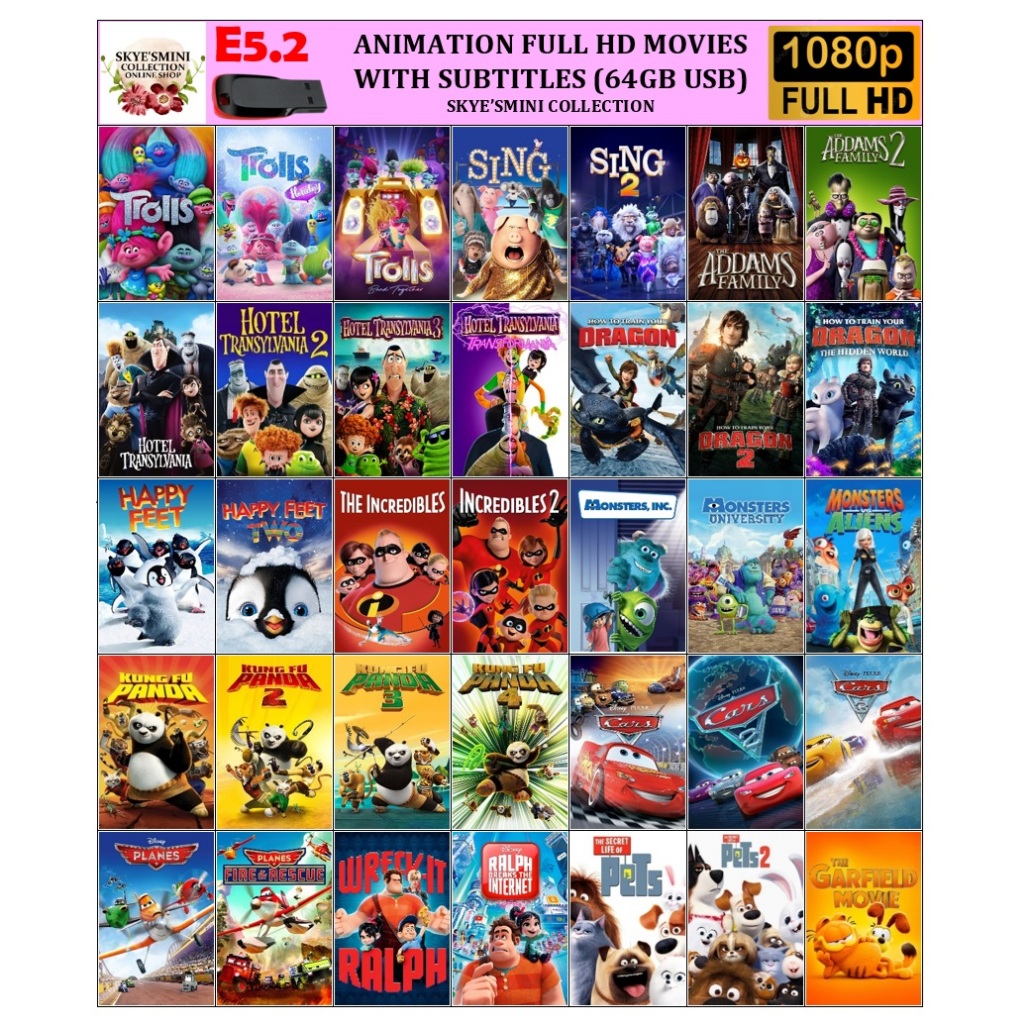 E5.2 Bluray Movies in [64gb Flash Drive] with Animation 1080p Full