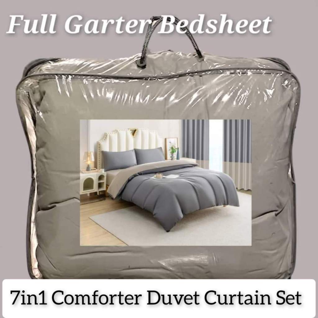 Thick 7in1 Full Garter Bedsheet Comforter Duvet Cover with Curtain Set