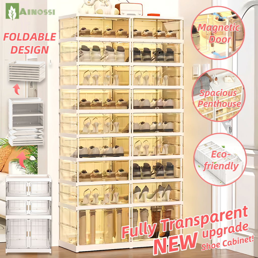 Ainossi Transparent Shoe Rack Cabinet Foldable Shoe Storage Box 3/6/9 ...