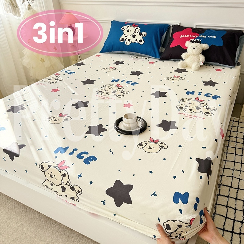 PrettyDay comfort cotton soft full garterize 3 in1 Bed Sheet Queen