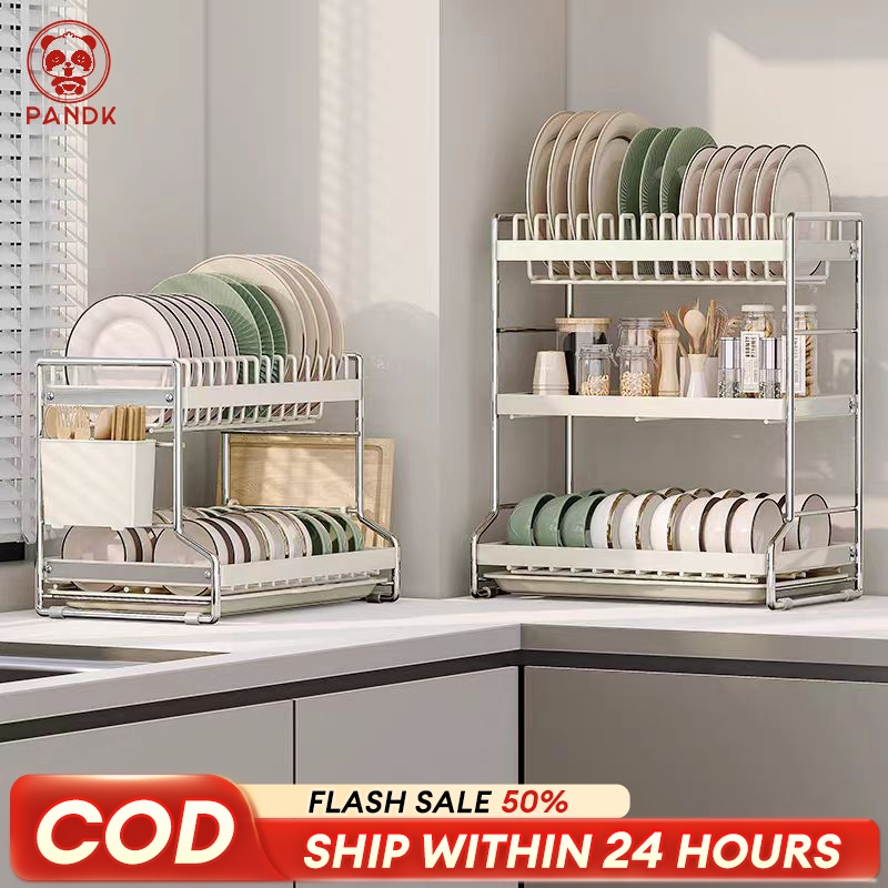 2/3-Tier Dish Drainer Stainless Dish Rack With Chopstick Holder Plate ...
