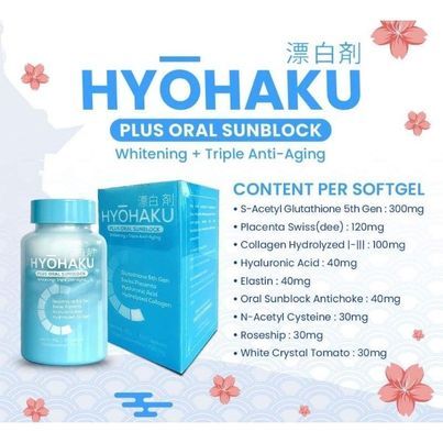 hyohaku glutathione HYOHAKU GLUTATHIONE WTH ORAL SUNBLOCK, WHITENING + TRIPLE ANTI-AGING WITH  FREEBIES