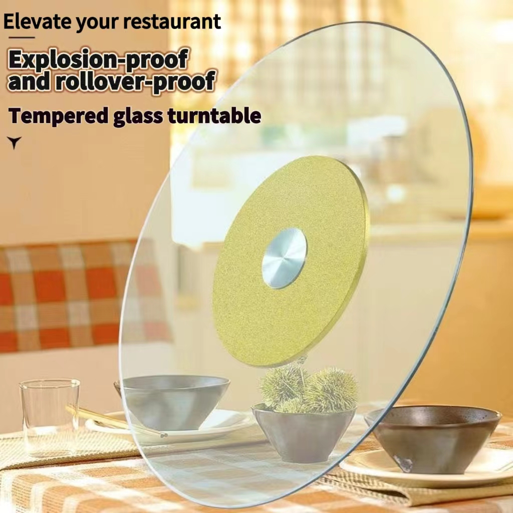 Family turntable tempered glass dinner table high temp resistance