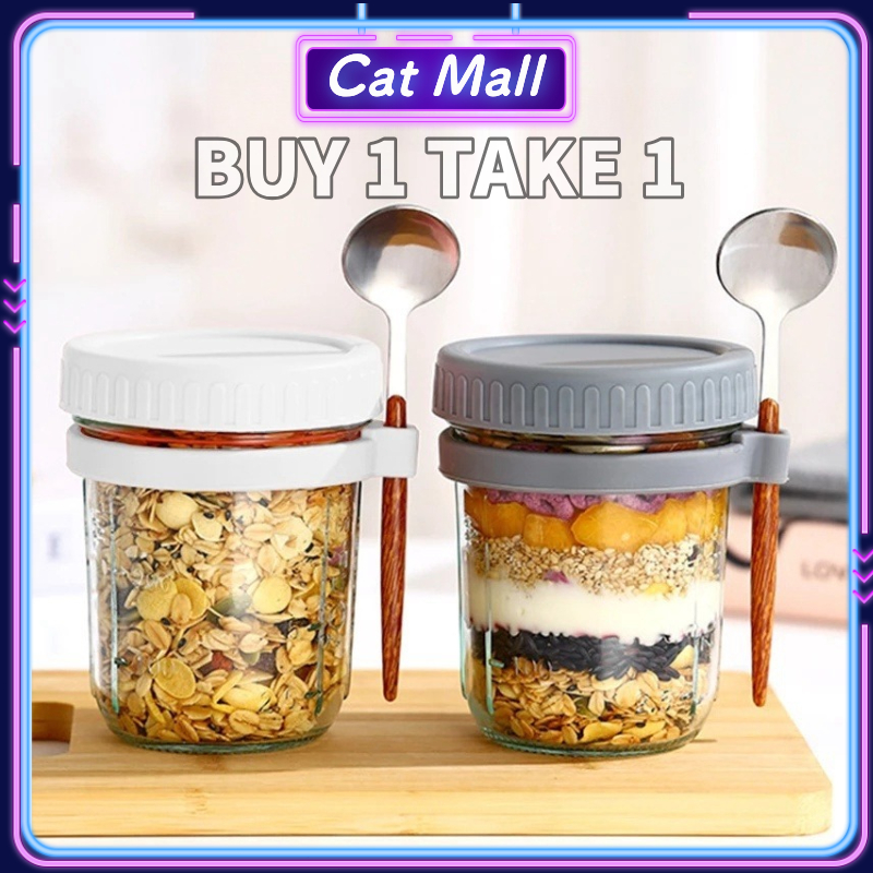 Reusable Overnight Oats Jar Glass With Spoon Overnight Oats Container ...