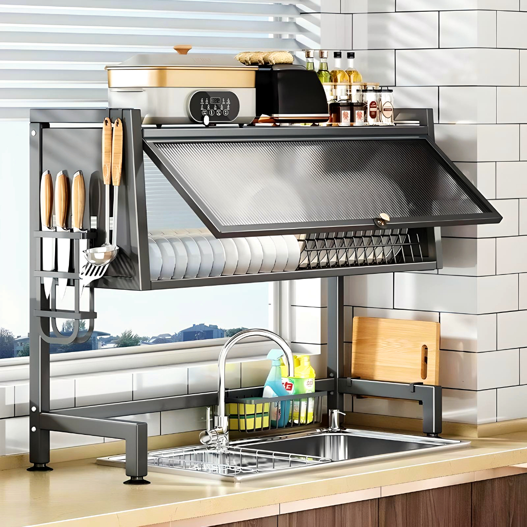 Dish Rack With Cover Dish Cabinet Rack Plate Organizer Over Sink Dish ...