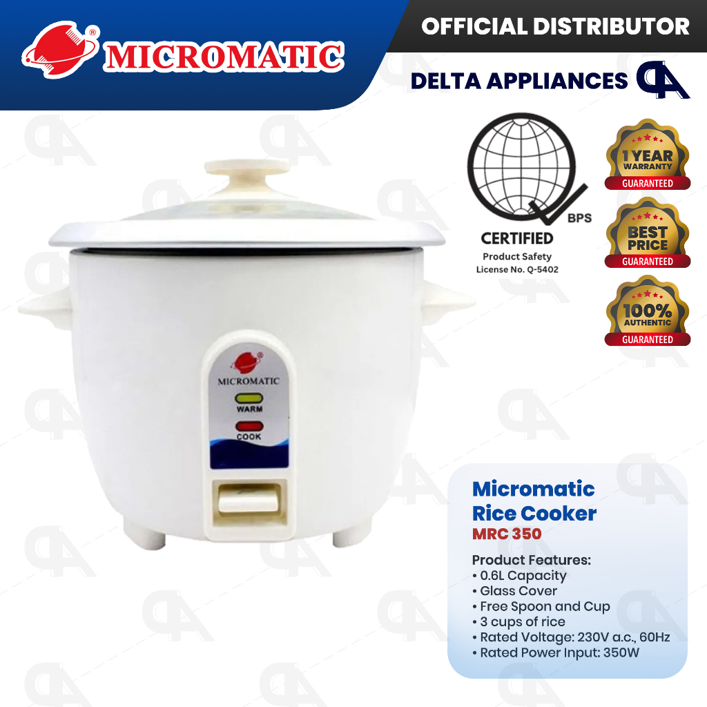 Micromatic Rice Cooker White Body 0.6L / 1.5L 3 / 8 Cups Original w/ 1 ...