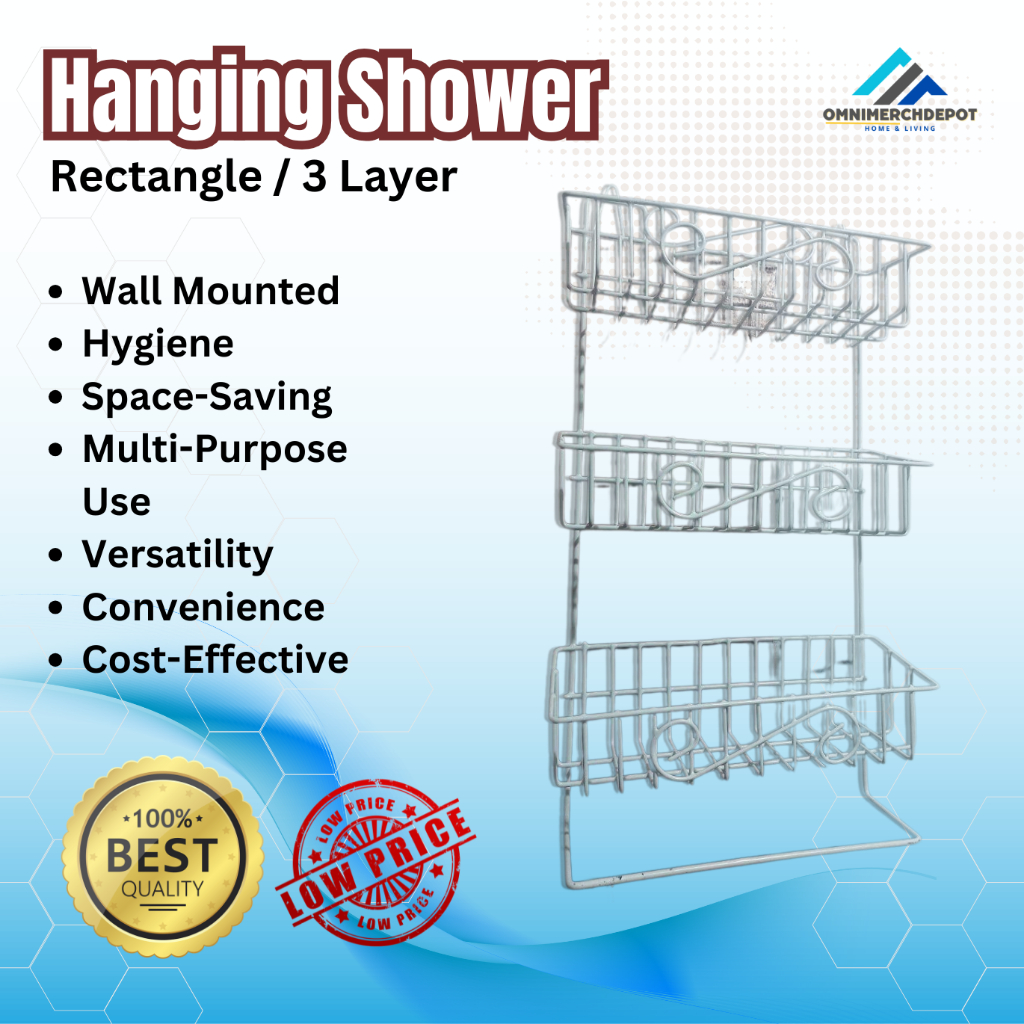 OmniMerchDepot White Mesh wire rack hanging shower 3 Layer Rectangle ...