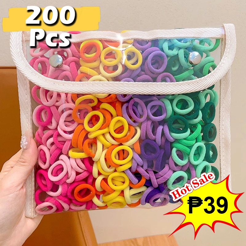 200pcs Colorful High Elastic Hair Tie Set Rubber Band Baby Girl Hair ...