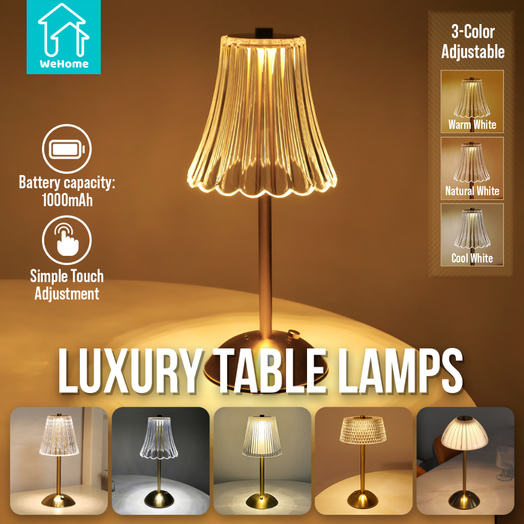 WeHome Led Touch Table Lamp Luxury Crystal Night Light Color Dimmable USB  Rechargeable Desk Light