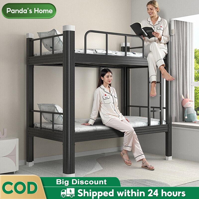 Bunk Bed with Stairs Bed Frame Double Deck Bed Adults Bed Student Dormitory  Metal Bunk Bed Black