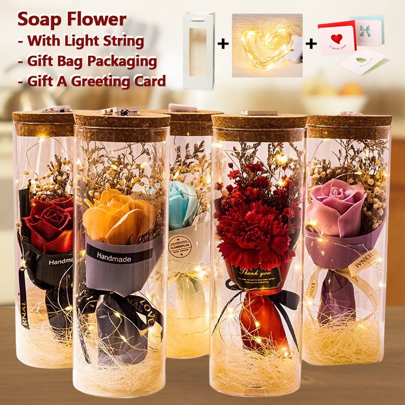 Eternal Rose Flower Bouquet With Led Light Glass Dome Artificial ...
