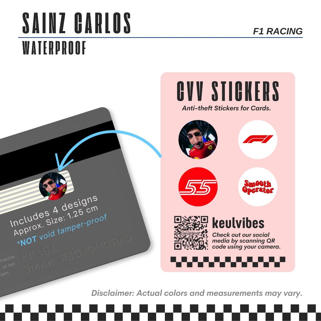 effF1 Drivers Sainz CVV Card Stickers (NOT TAMPER PROOF) / Anti-Theft ...