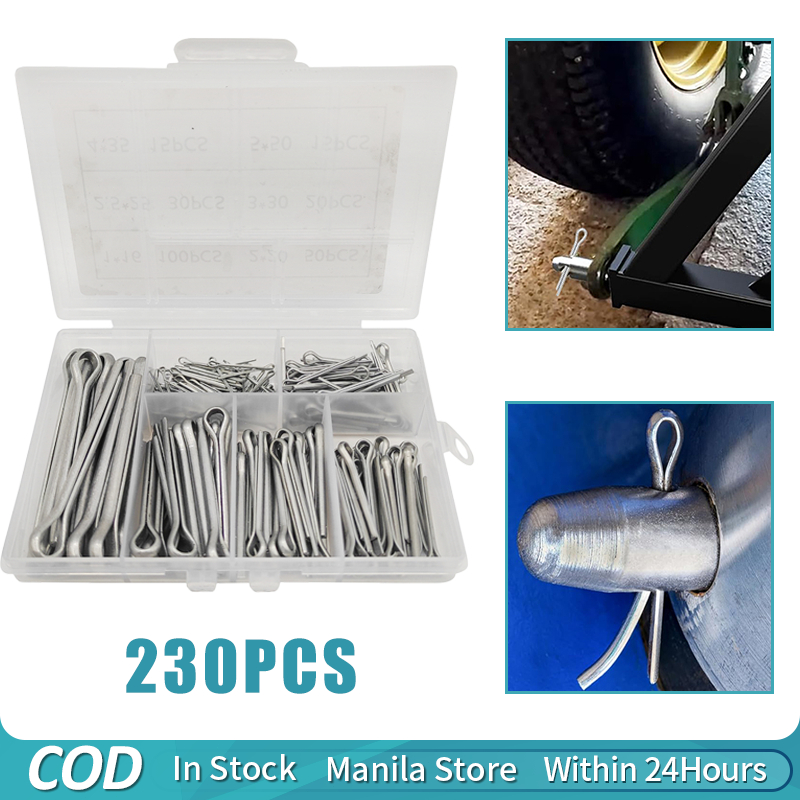 230pcs Cotter Pin Assortment Kit Steel Split Pin Fastener Clips,6 Sizes ...