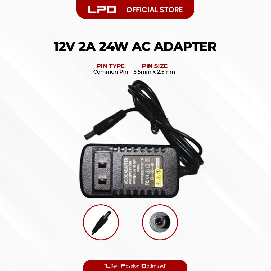 LPO Brand CCTV AC Power Adapter 12V 2A 5.5mm x 2.5mm Common Pin ...