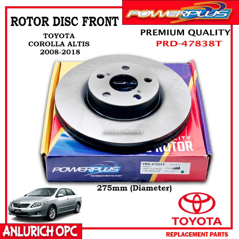 FRONT ROTOR DISC ( 275mm Diameter) TOYOTA COROLLA ALTIS 2008-2018 ...