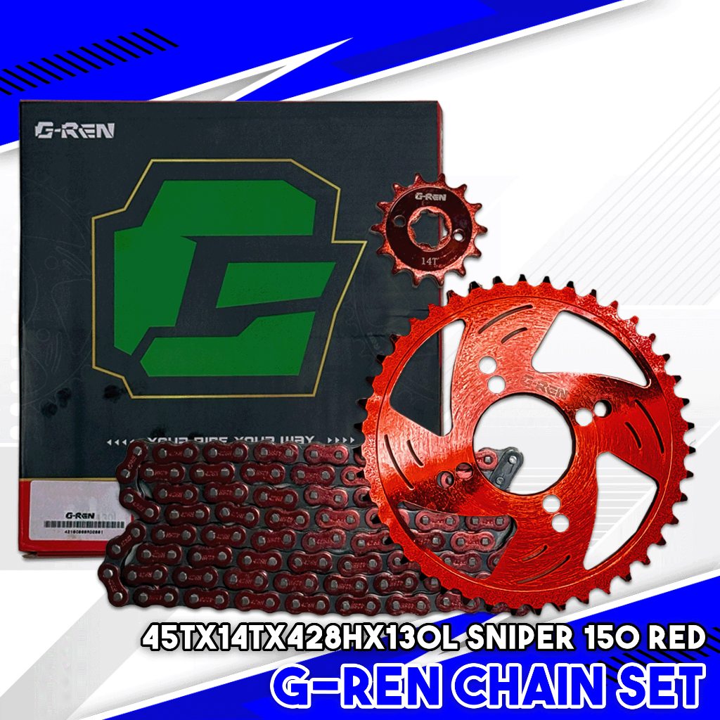 G-REN COLORED CHAIN SET FOR SNIPER 150 45T-14T-428H-130L | Shopee ...