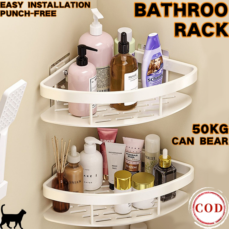 3 layer white Triangle Bathroom corner rack stainless Punch-free Wall ...