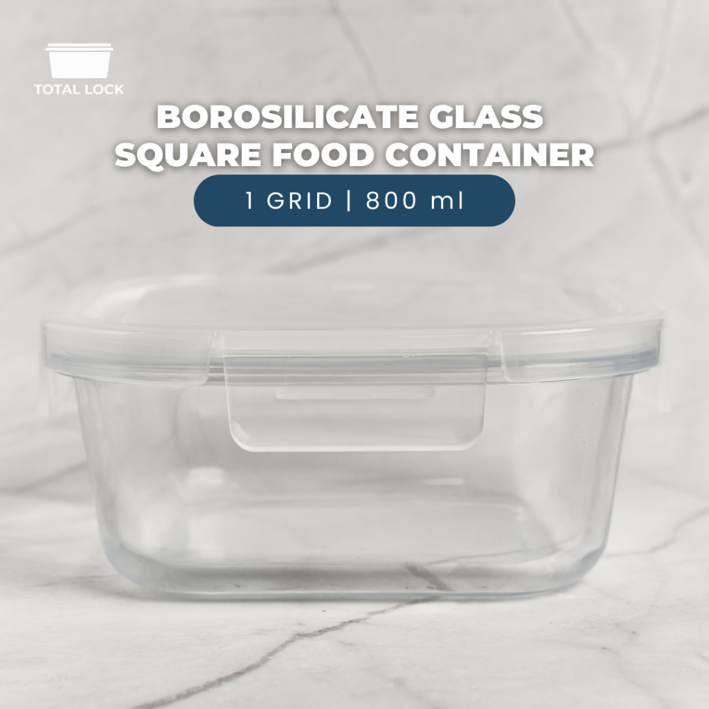 Total Lock Borosilicate Glass Food Container 1-Grid Square 800ml ...