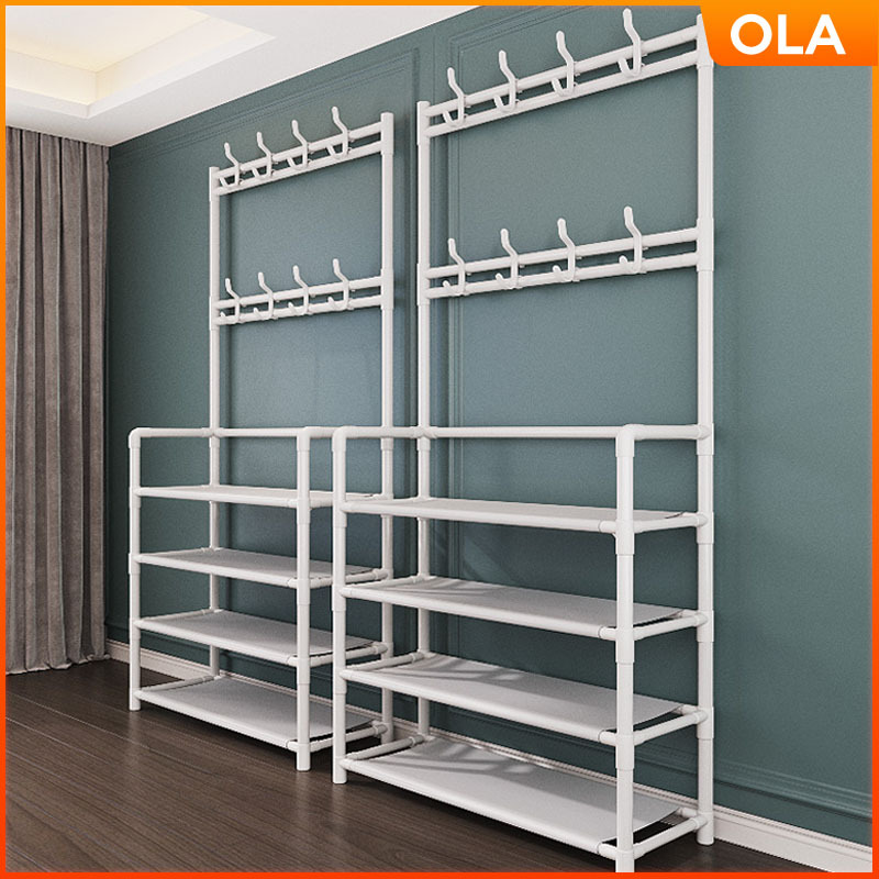 OLA Shoe Hat Rack Stainless Steel Floor Coat Rack Multifunctional Shoe ...