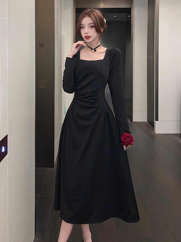 fitted long sleeve black dress for woman formal elegant midi plus size dress  korean style aesthetic | Shopee Philippines
