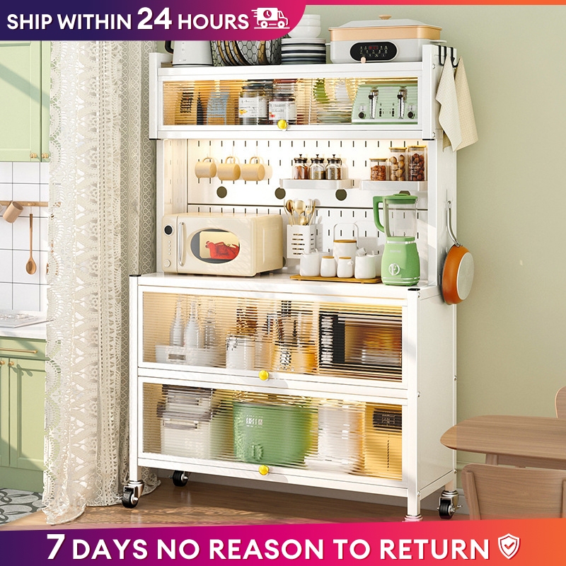 Kitchen Storage Cabinet Kitchen locker shelves Microwave cabinet Carbon ...