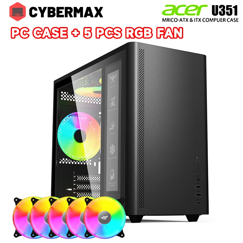 Acer PC Case With 5Pcs Case Fan ATX Tempered Glass Gaming Case