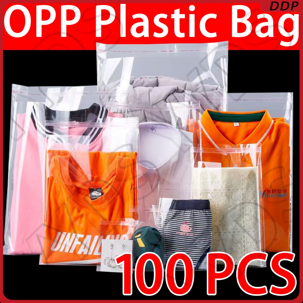 100 PCS Clear OPP Plastic with Self Adhesive Resealable for Clothes ...