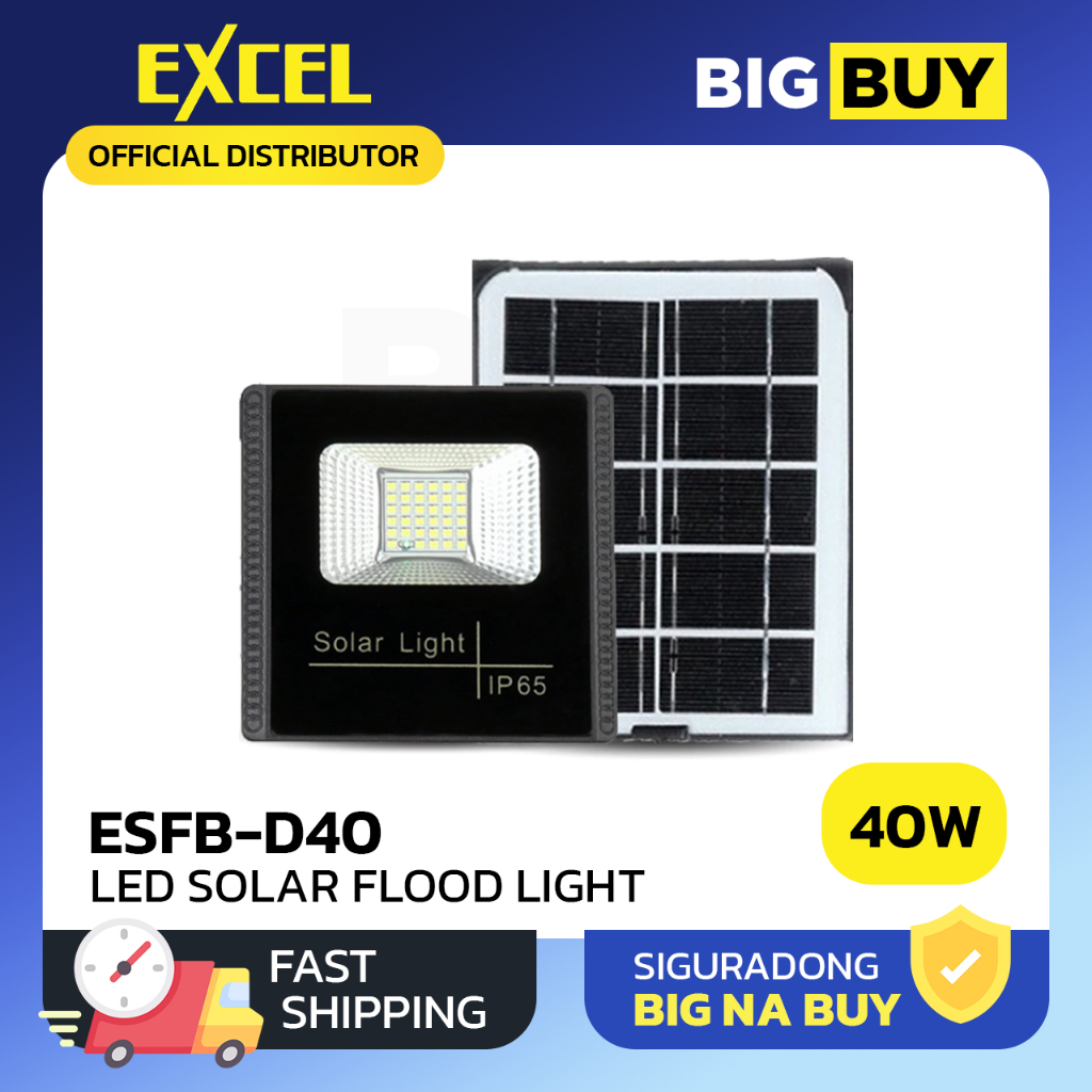 Excel - LED Solar Flood Light with Solar Panel - Daylight - 40W, 60W ...